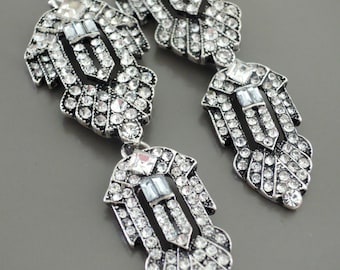Vintage Jewelry - Art Deco Inspired Earrings - Crystal Earrings - Silver Earrings - Bridal Earrings - Wedding Earrings - handmade jewelry