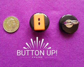 Handmade Orange and Black Adjustable Button Ring
