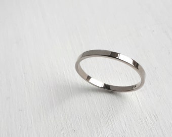 Minimalist White Gold Wedding Band -  Classic Simple Ring - Recycled Gold - Thin Slender Dainty Ring