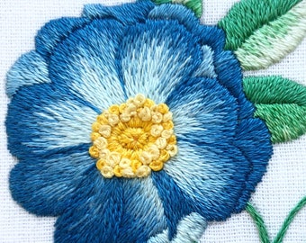 Blue Rose Hand Embroidery Hoop Art