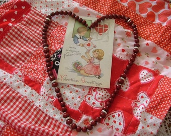 Vintage Ruby Red Beaded Necklace