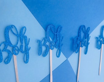 Oh Boy Cupcake Toppers, Its a Boy Party, Glitter Cupcake Toppers, Baby Shower, Sprinkle, Newborn, Welcome Baby, Customize it!