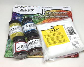 Jacquard Acid Fabric Dye Starter Pack Set For Silk Wool Cashmere and Feathers - 4 Colours