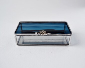 Deep Ocean Blue Glass Box, Glass Box, Glass Display Box, Glass Jewelry Box, Jewelry Box, Gift For Girlfriend, Bridesmaid Gift