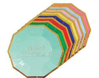 Large Happy Birthday Plates, Meri Meri Party Plates (set of 8), Birthday Party Decor, Rainbow Birthday Tableware