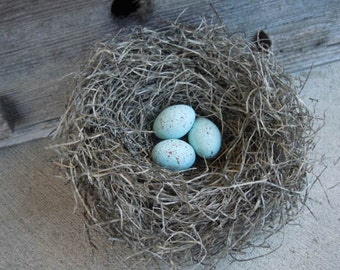 Bird Nest Woodland Handmade with Pale Blue Green Crow's Eggs Home Decor by Perch and Patina
