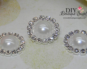 5 pcs 15mm Pearl Rhinestone Embellishment Flatback Headband Supplies Crystal flower centers Bridal supplies 269020