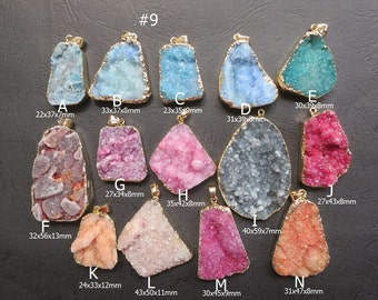 Blue Pink Gray Orange Druzy Agate slice Pendant- Gold plated- #9