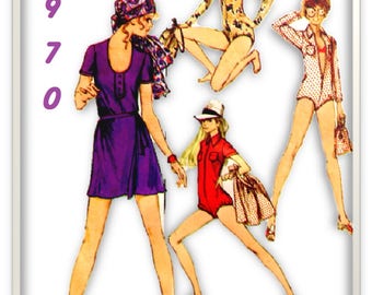 1970 Simplicity 8880 Size 10 Misses Body-Suits Leotard Mini Front- Wrap Skirt Drawstring Bag Cover-Up Mini Wrap Onies Sewing Pattern PC