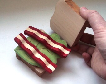 BLT sandwhich with bacon, lettuce and tomato handmade wooden toy play food