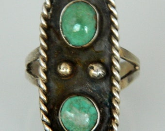 Native American Old Pawn Navajo Green Turquoise Sterling Silver Handmade Ring Size 8 3/4