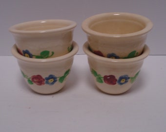 Set of Four Homer Laughlin Oven Serve Embossed Ramekins, Custard Cups, Multi-color Decoration