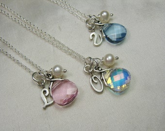 Bridesmaid Necklace Set of 6 Bridesmaid Gift Bridesmaid Initial Necklace Bridesmaid Jewelry Personalized Necklace Swarovski Crystal Necklace