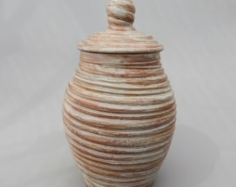 Lidded Pottery Jar, Handmade Mottled Brown Ceramic Urn, Earthenware Decorative Pottery Jar