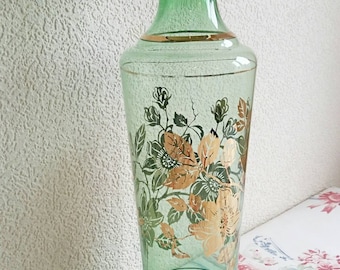 Vintage Retro Green & Gold Glass Vase 14" High