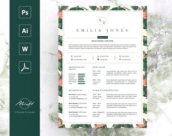 Leaf Floral Resume Template / CV template / FREE Cover letter