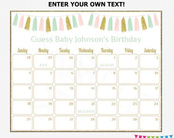 Boho Due Date Calendar Guess Baby's Due Date Baby Shower