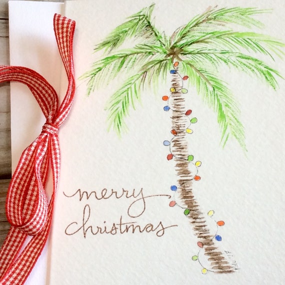 Items similar to Palm tree Christmas card; Beach Holiday greeting card ...