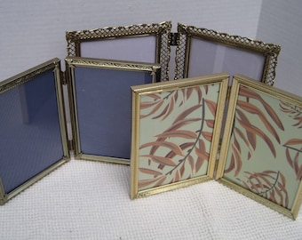 Vintage Bi-fold Metal Picture Frames Set, 3 Piece Set
