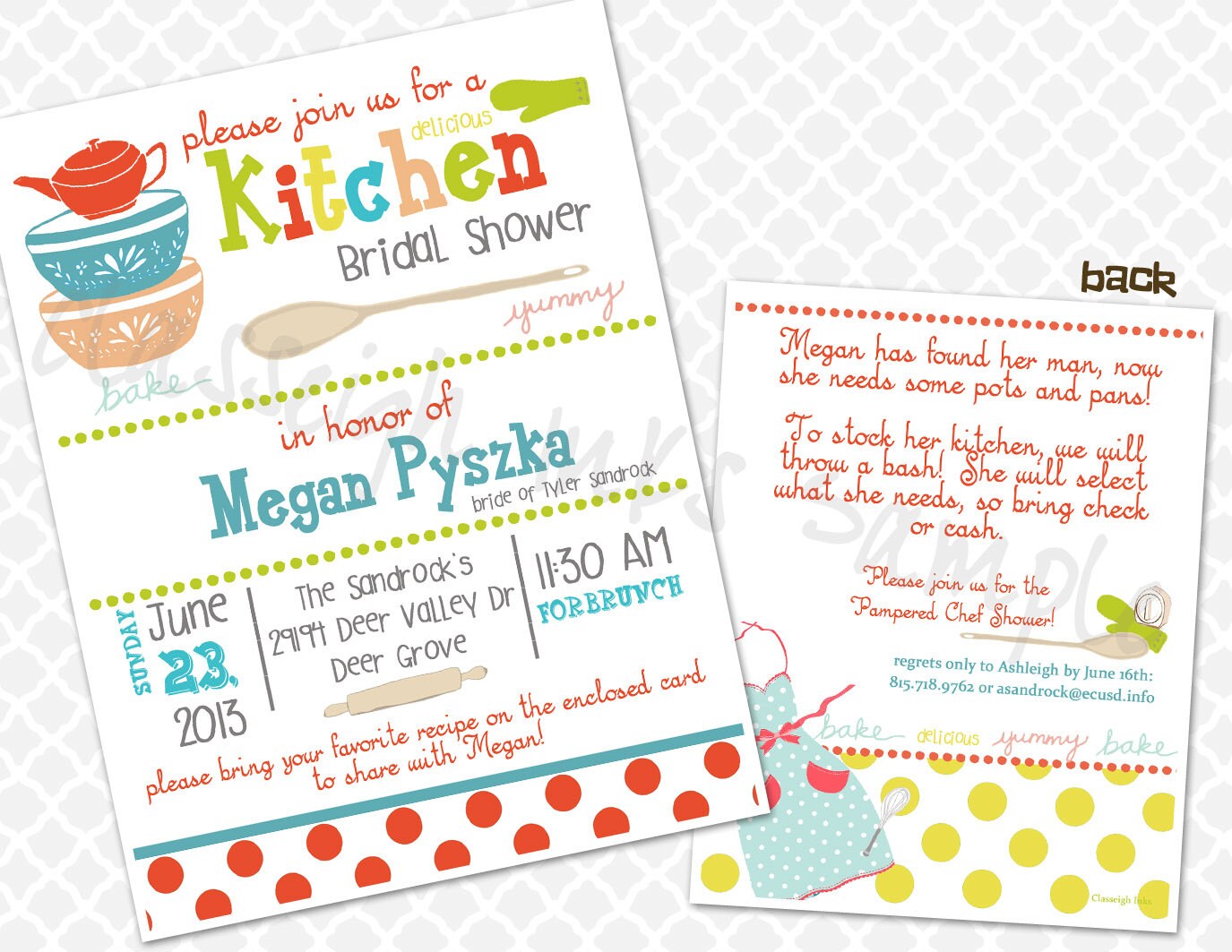 Pampered Chef Kitchen Recipe Bridal Shower Invitation Bridal