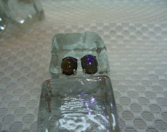 Oval Cabochon Ethiopian Fire Opal Earrings in Sterling Silver #2087