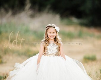 The Juliet Dress - Gold Sequin Bodice and Ivory Tulle - Flower Girl Dress