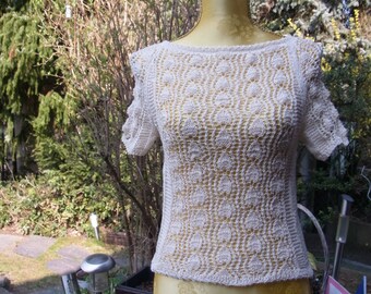 Summer sweater, short sleeve, sand-beige, Gr. 36-38(S-M)