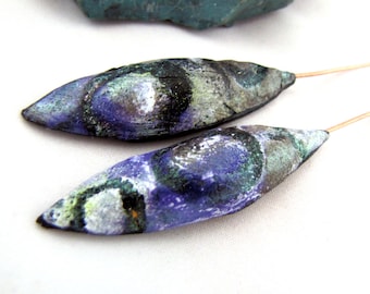 Raised Puffed Pods Polymer Clay Purple, Pastel Green with Shimmery Green Mica Shift and Black Textured Copper Headpins Numi- Poly Pair (2)
