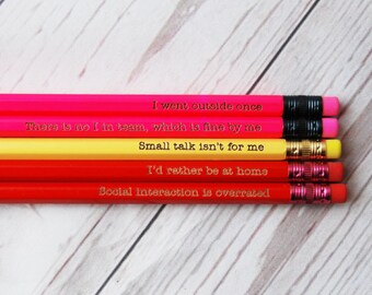 Personalised Introvert Pencils - Choose your colour and any wording - Custom Fun pencils -Staying in