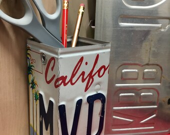 Unique pencil holder, pencil box, brush/tool holder, license plate art