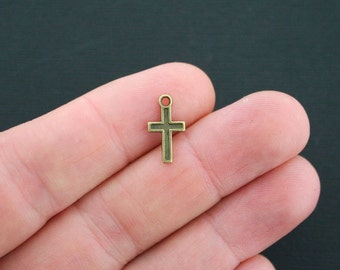 15 Cross Charms Antique Bronze Tone - BC477