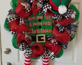 Elf Wreath, Front Door Wreath, Christmas Wreath, Deco Mesh Wreath, Holiday Decor, Home Decor