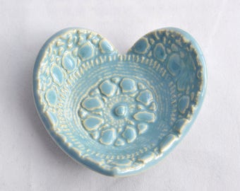 Heart Ring Dish / Ring Holder - Robins Egg Blue - Valentine's Day- Ceramic Stoneware Pottery