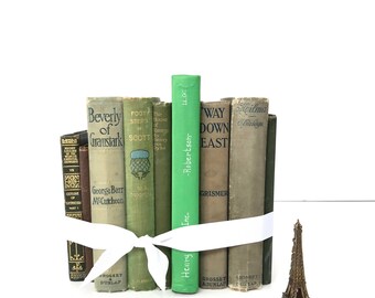 Vintage Book Set, Green Books, Home Decor Display Books