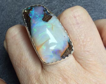 Opal Ring - Australian Opal Ring - Boho Ring - Boho Chic - Boulder Opal Ring - OOAK Ring - Statement Ring