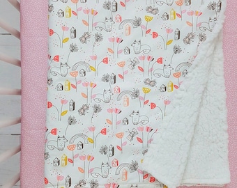 Woodland baby blanket - baby blanket - pink blanket - minky blanket - receiving blanket - security blanket - Infant blanket - fox blanket