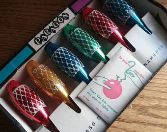 Vintage Paragon Christmas ornaments in Original Box Teardrop Stenciled