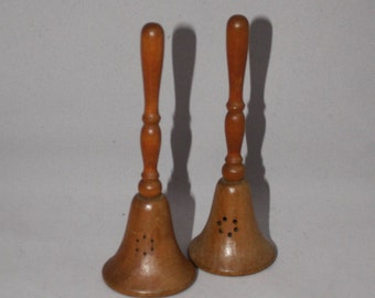 Salt & Pepper Shakers-Bell Shaped, Wooden Vintage