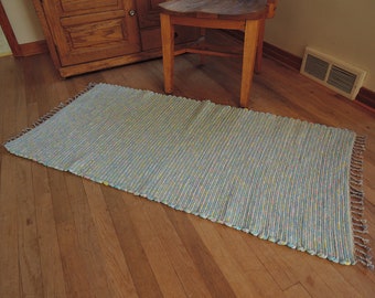 Hand Woven Rag Rug Aqua Green Cotton 27" x 56"