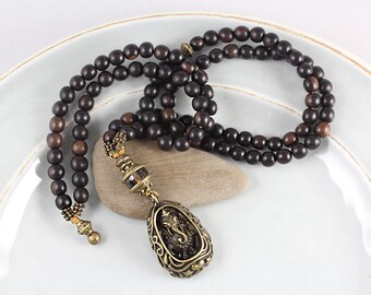 Ganesh Mala Necklace, Ebony Wood Mala, Gemstone Mala, Prayer Beads, 108 Mala Beads, Ganesh, Mala Beads, Yoga Style, Elephant Necklace, Yoga