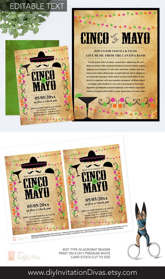 Editable Text Cinco De Mayo Invitation With Free Flyer Fiesta