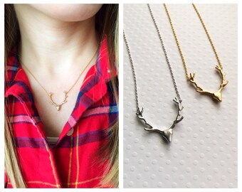 Antler Necklace Gold, Silver, Rose Gold Antler Necklace Deer Antler Jewelry Reindeer Gold Deer Deer Antler Jewelry Tom Design Woodland