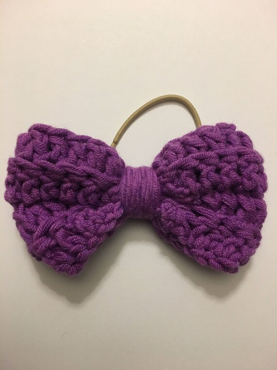 Hair bow, crochet bow, girls accessories, purple bow, knit hair accessories, crochet hair bow, bow hair tie