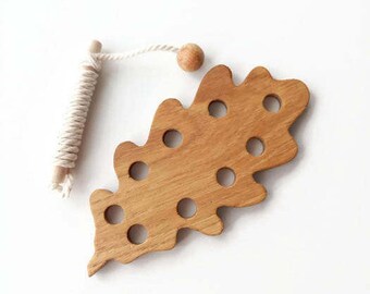 Wooden Lacing Toy Oak leaf Learning toy Fine Motor Skills Toy Educational WoodToy Threading Montessori Wooden Toy Personalized gift