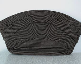 40s Cordé Clutch - Vintage 1940s Brown Corded Black Handbag
