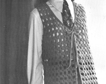1970 Crochet Vest Pattern, open work pattern vest, vintage, instant download, pdf pattern