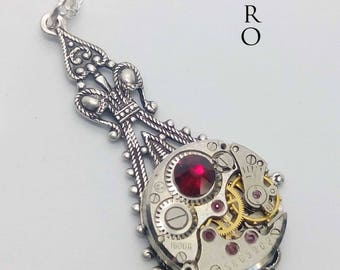 Steampunk Victorian red Necklace - Steampunk Jewelry by Steamretro - Christmas gift - steampunk - steampunk necklace - gothic necklace