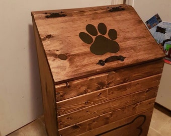 Wooden dog food storage container dog food bin pet food