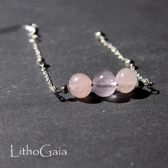 Rose Quartz Bar Bracelet, 925 Sterling Silver, birthstone Bracelet, Rose Quartz jewelry, Zodiac, Gift for Her, Rose Quartz beaded