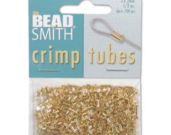 2mm Gold Plated Crimp Tube Beads, 1/2 oz (400 Pcs), Findings, Supplies, Beadsmith